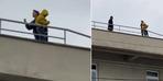 Sadık görüntüler! 8 yaşındaki oğlu ile 6 Storey binanın çatısına gitti.